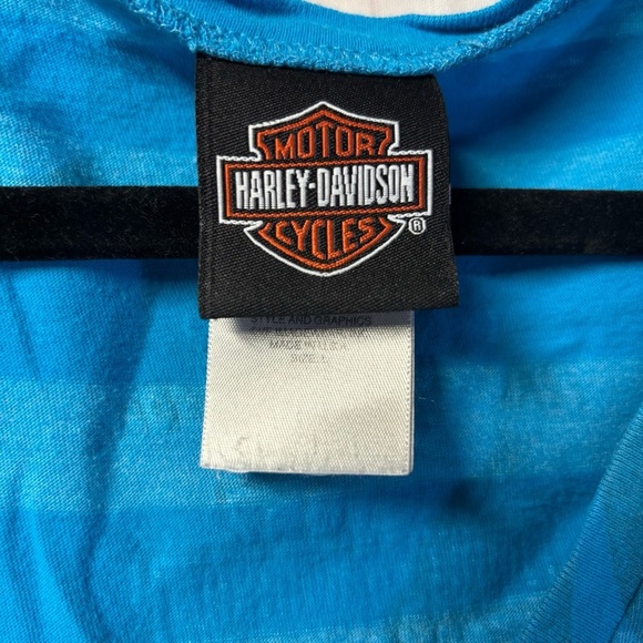 Vintage Harley-Davidson Blue Striped V-Neck Short sleeve T-Shirt Large - Picture 3 of 7